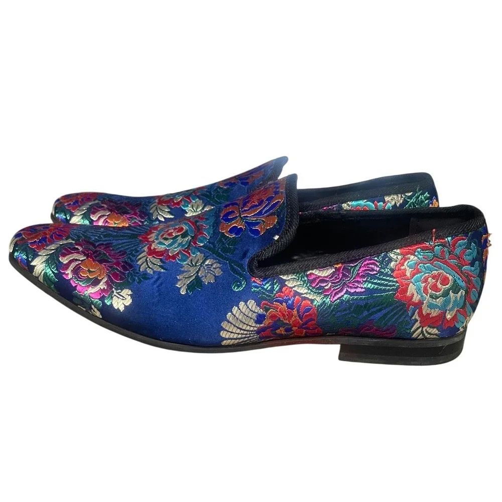 Moretti Black Label Floral Tapestry Smoking Loafer Men's 10